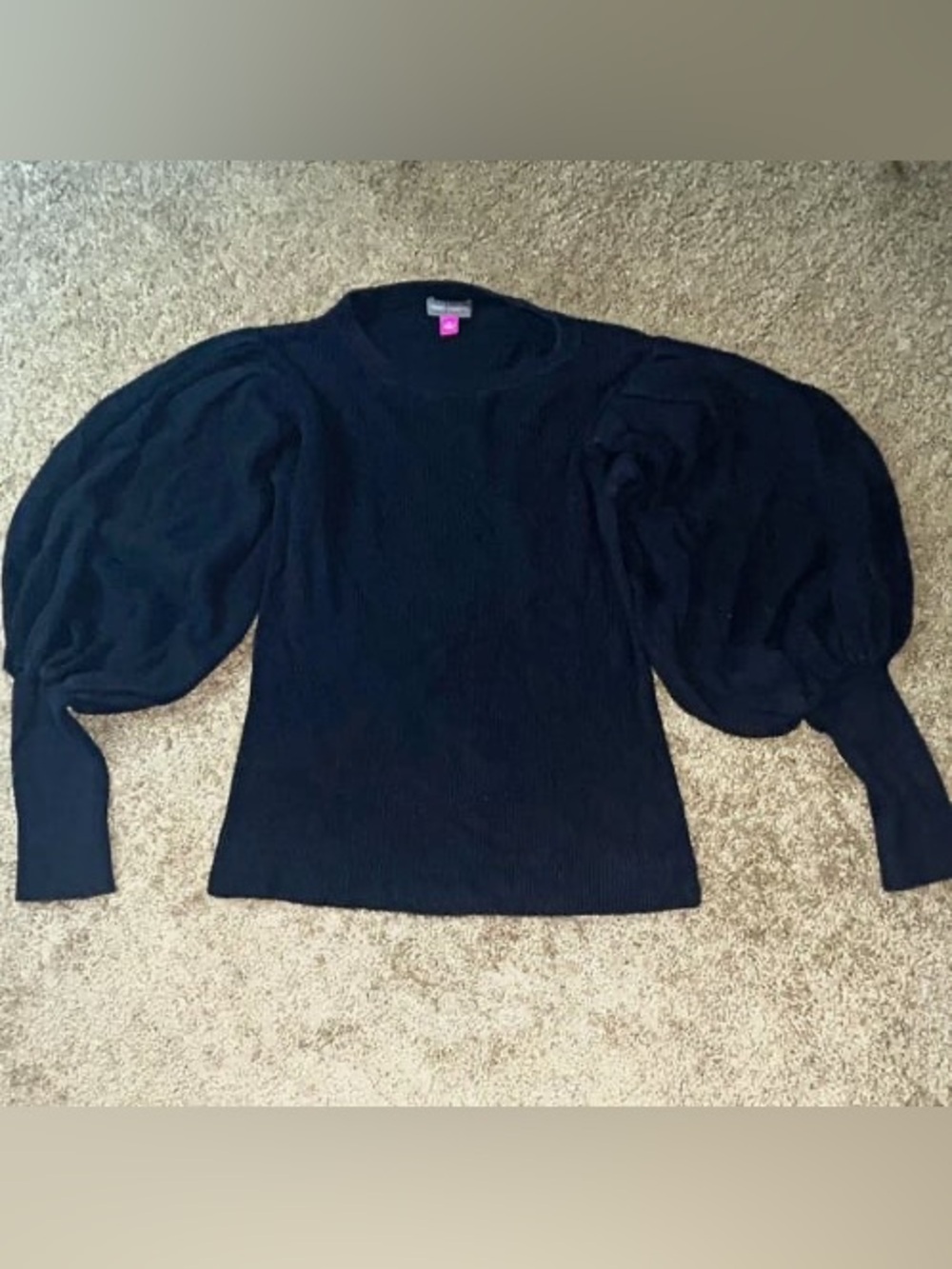 Vince Camuto Black Puff Sleeve Crewneck Sweater